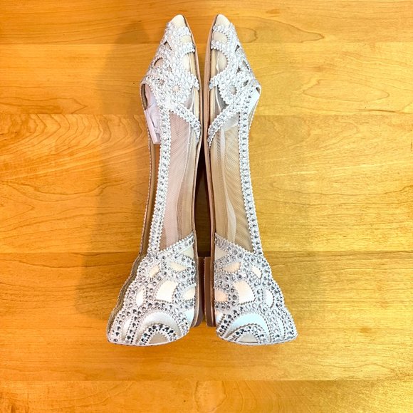 Badgley Mischka BHLDN Size 7.5 Gigi Pointed Toe Jeweled Ivory Ballet Flats Shoes - Picture 10 of 15